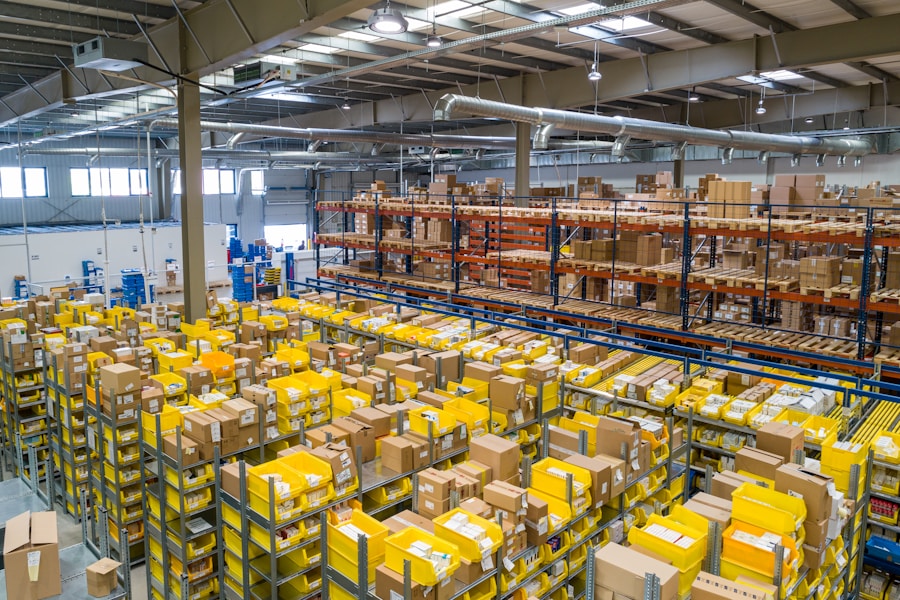 Organized warehouse with freight and logistics operations